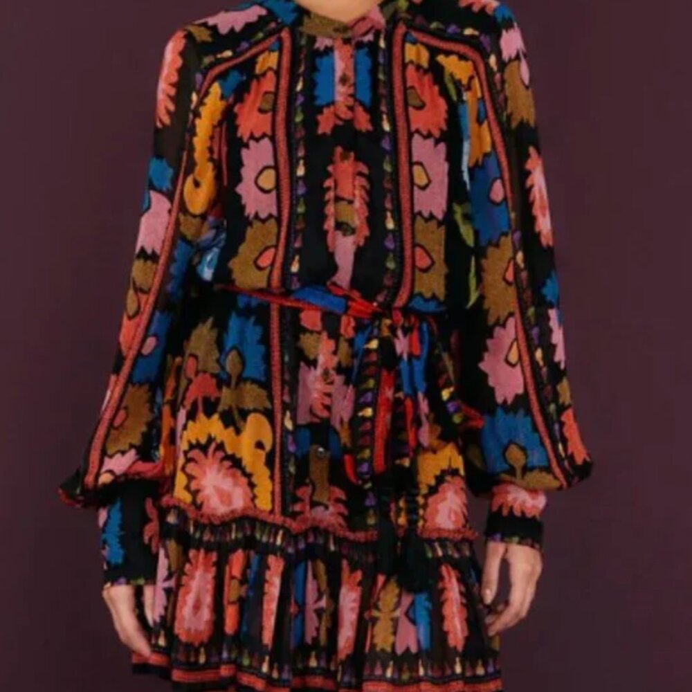 Farm Rio Black Flowers Tapestry Mini Dress | Size XL